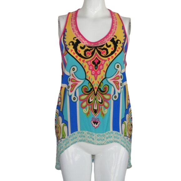 FLYING TOMATO Tank Top, M, Bold/Colorful print, Asymmetrical, Racer Back - Picture 7 of 9